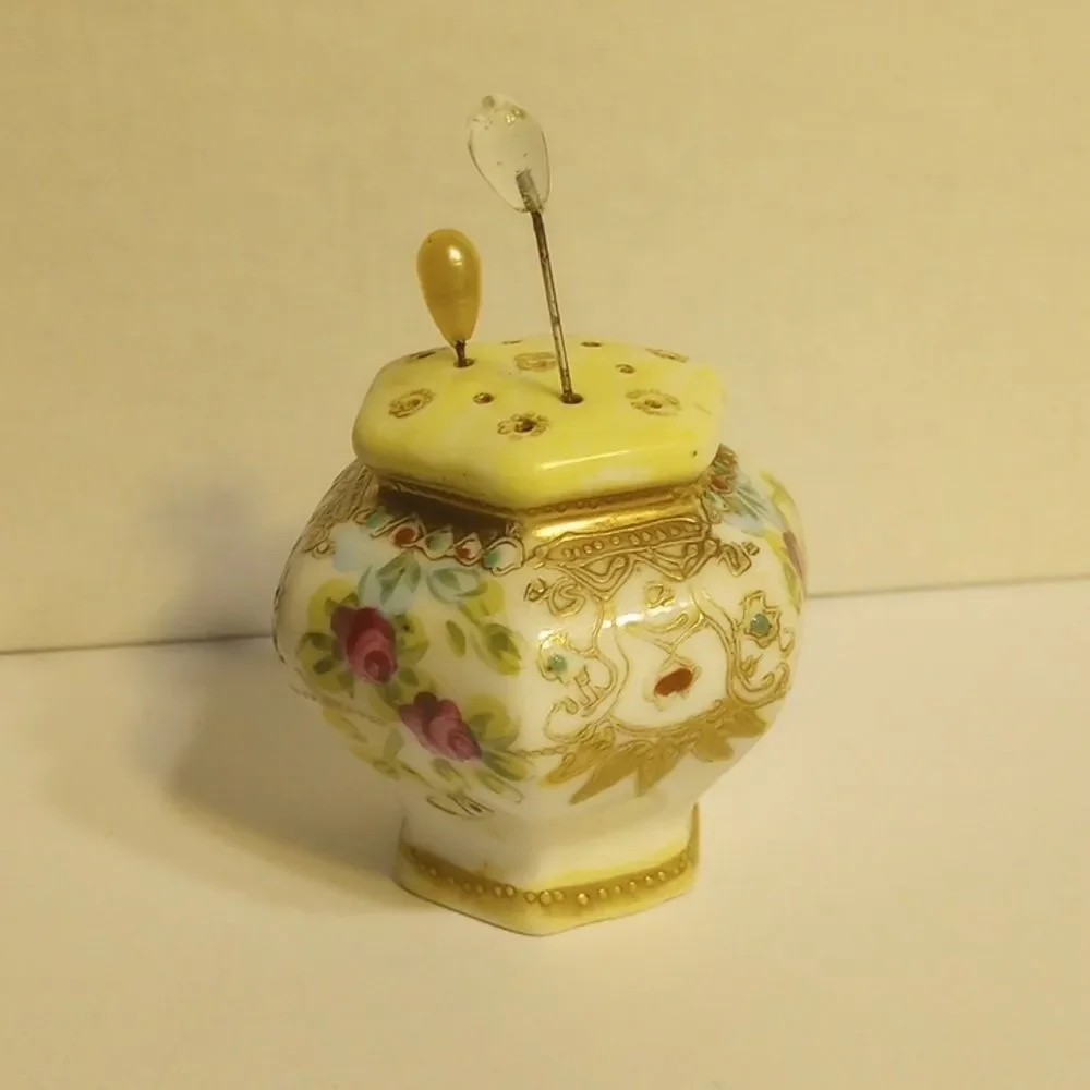 Vintage White and Floral Pin Holder